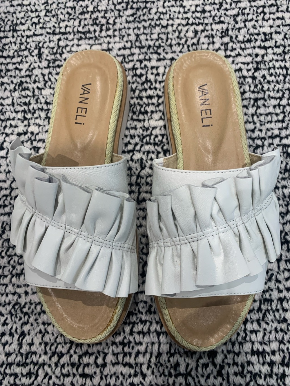 Vaneli White Ruffle Slide Sandals